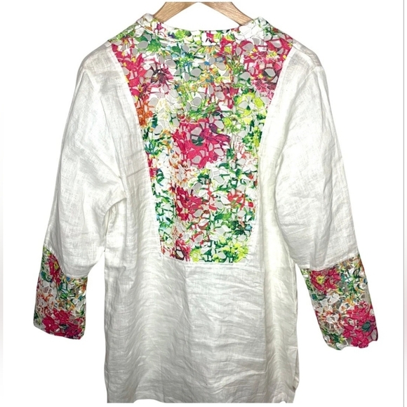 Medium Soft Surroundings 100% Linen Boxy Tunic with Mandarin Collar - Picture 4 of 7